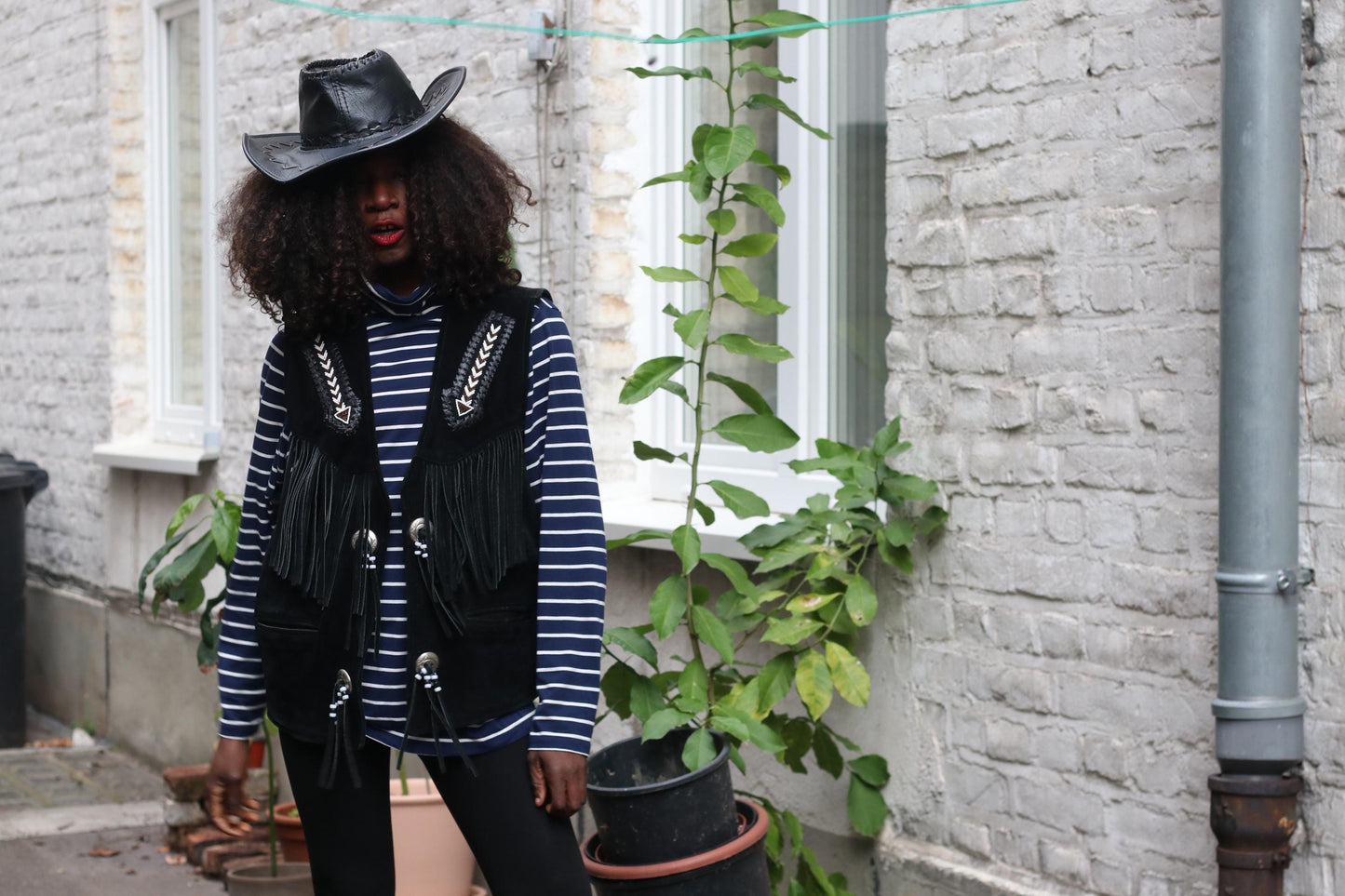 Vintage Suede Fringe Vest Black | Embroidered Western Boho Unisex Waistcoat