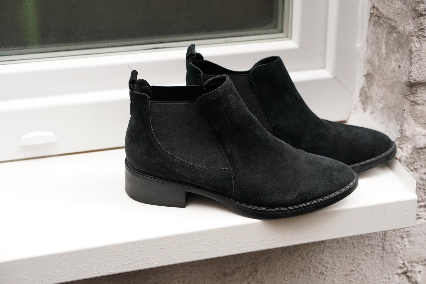 Vintage 5th Avenue Black Suede Chelsea Boots EU 39 Ankle Boot Real Leather Insole