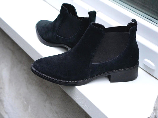 Vintage 5th Avenue Black Suede Chelsea Boots EU 39 Ankle Boot Real Leather Insole