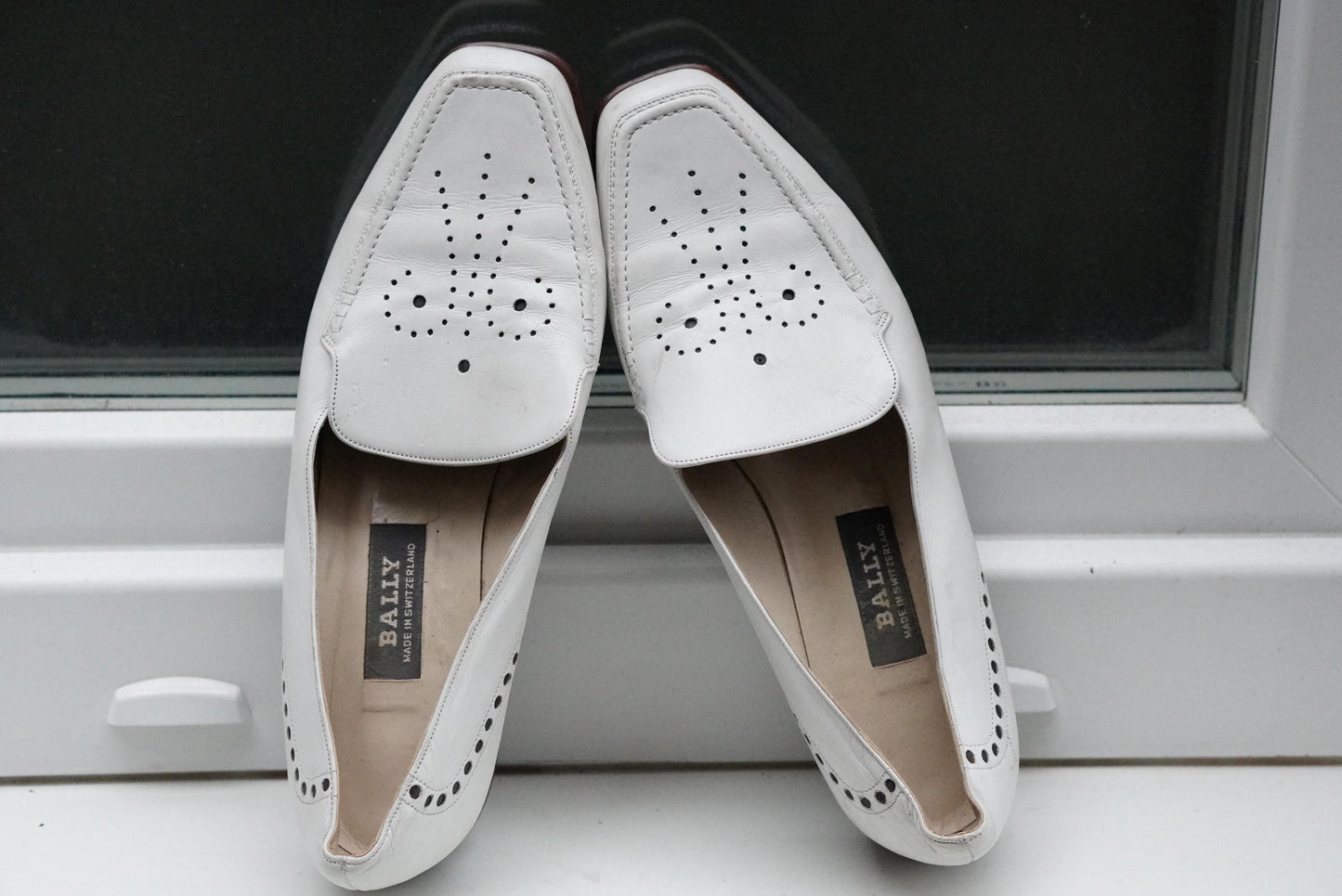 Vintage BALLY White Leather Loafers Moccasin 4.5| Perforated Designer Slip-On