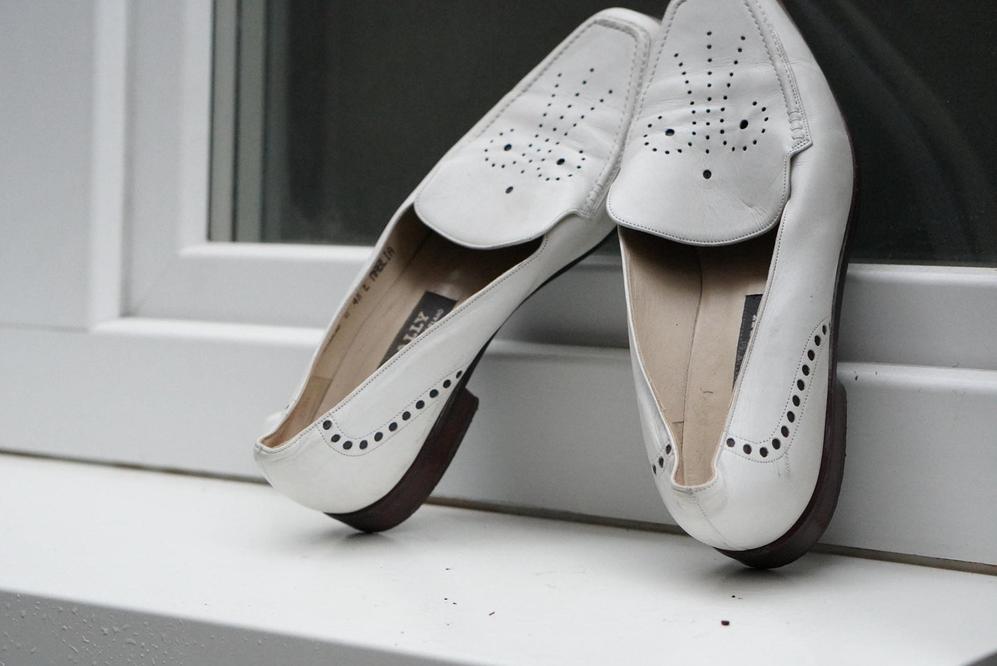Vintage BALLY White Leather Loafers Moccasin 4.5| Perforated Designer Slip-On