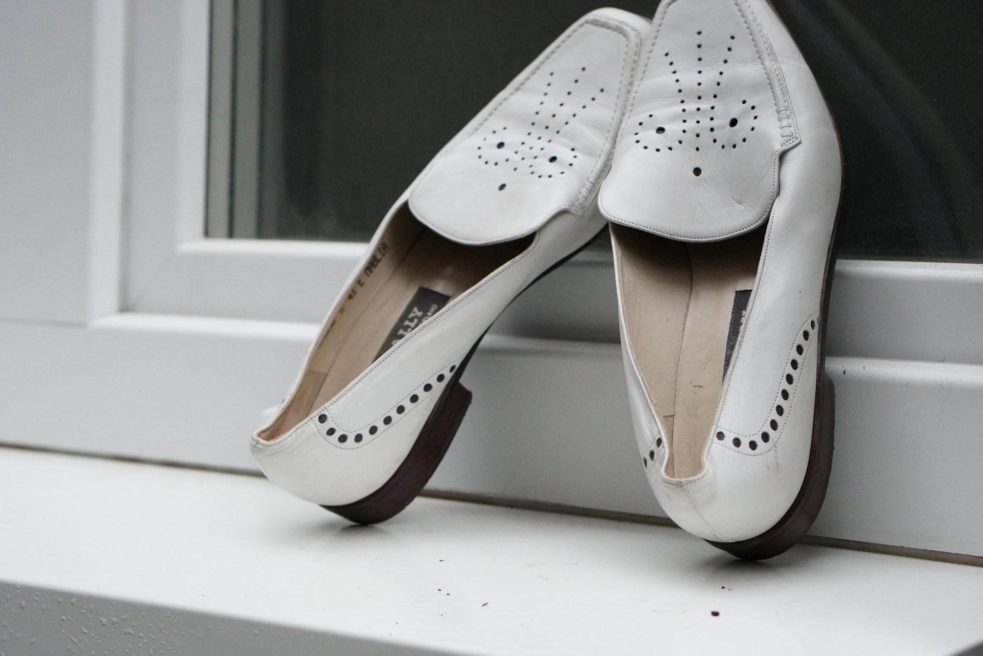 Vintage BALLY White Leather Loafers Moccasin 4.5| Perforated Designer Slip-On