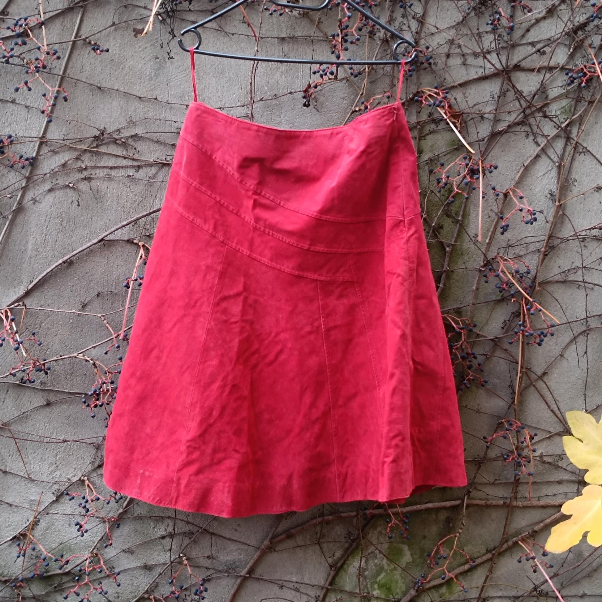 Vintage Red Suede Leather Skirt Midi A-Line Size 12 100% Leather Statement Skirt