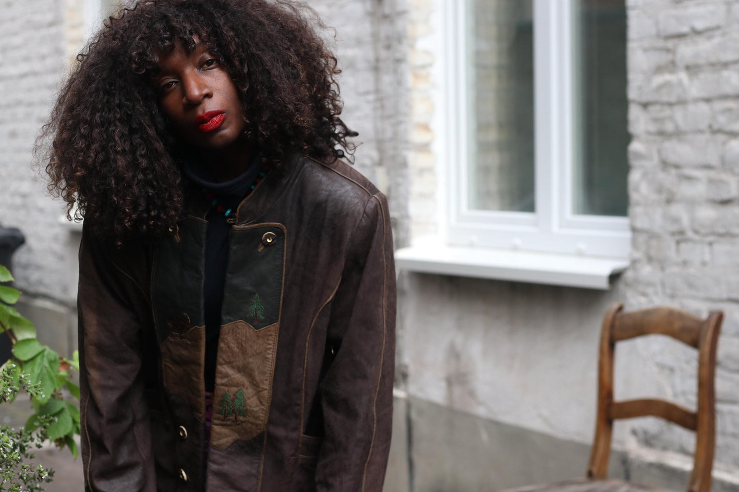Vintage Bavarian Folk Leather Patchwork Jacket | Brown Cottagecore Core Coat | Embroidered S-M