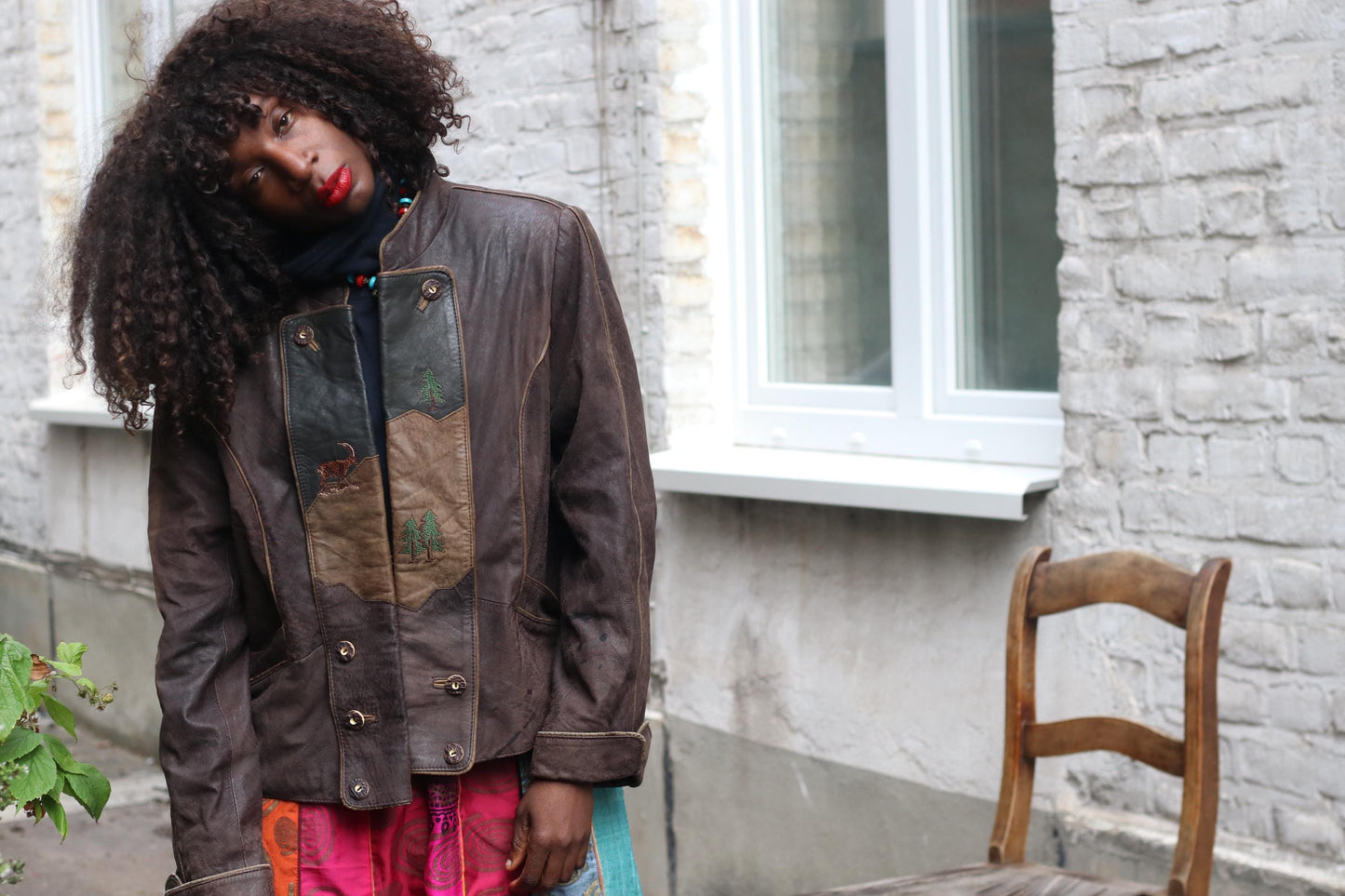 Vintage Bavarian Folk Leather Patchwork Jacket | Brown Cottagecore Core Coat | Embroidered S-M