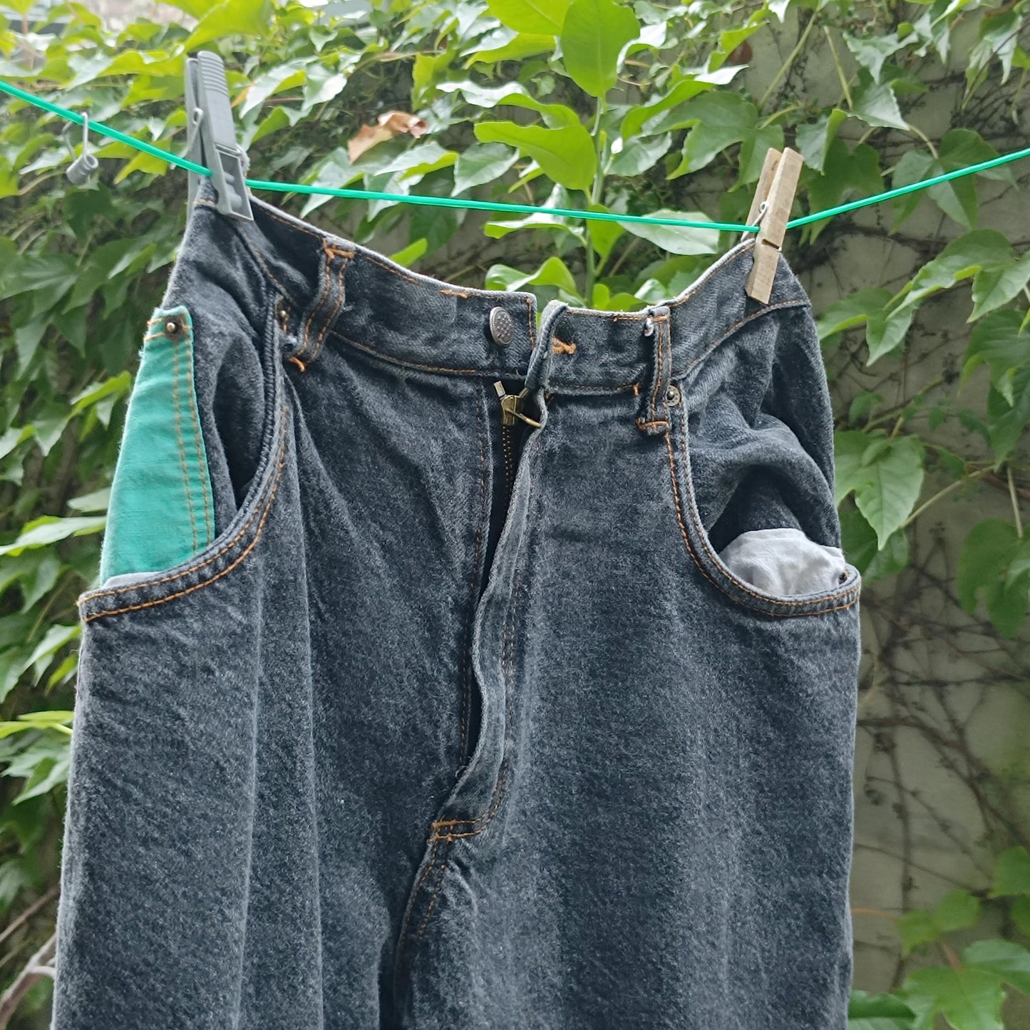 Vintage 90s Acid Wash Jeans | Upcycled Turquoise Patch Denim