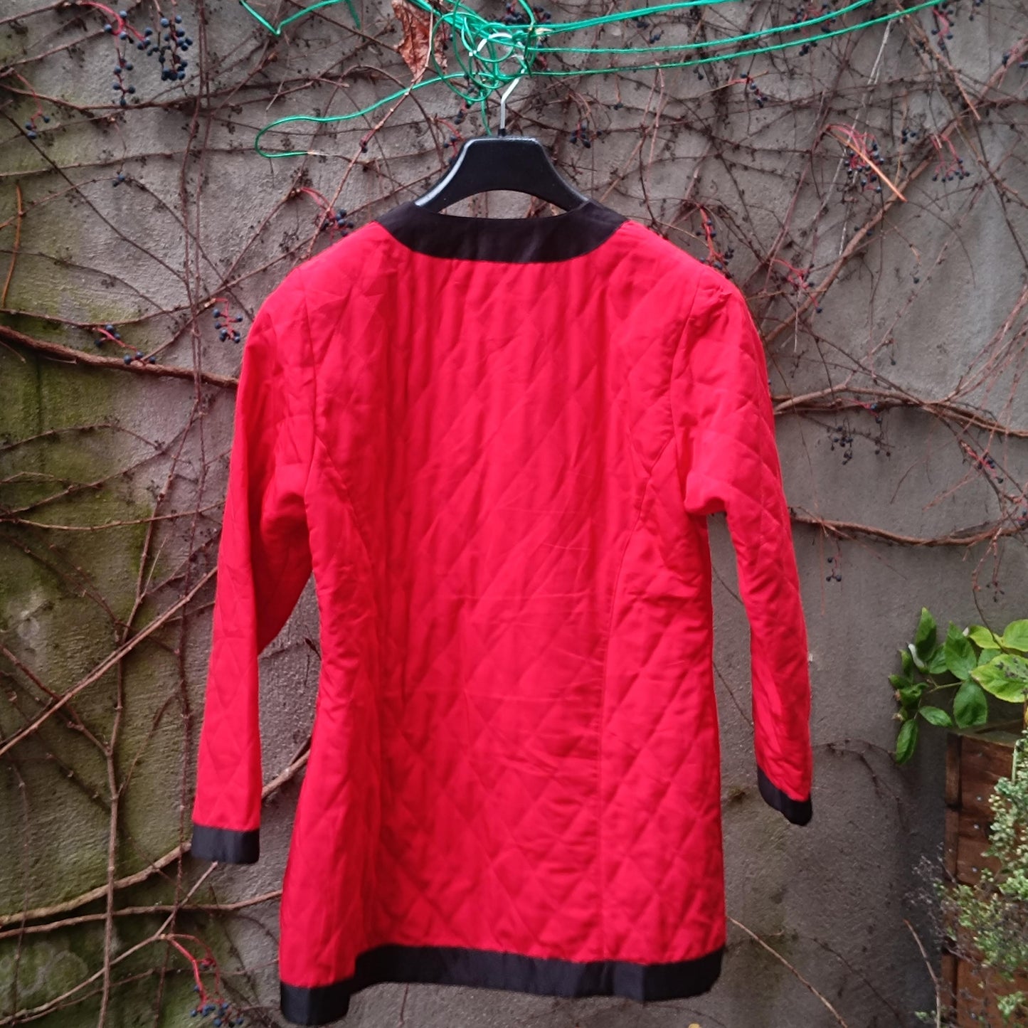 Vintage Red Quilted Jacket | Black Contrast Blazer Coat Gold Button Size 40