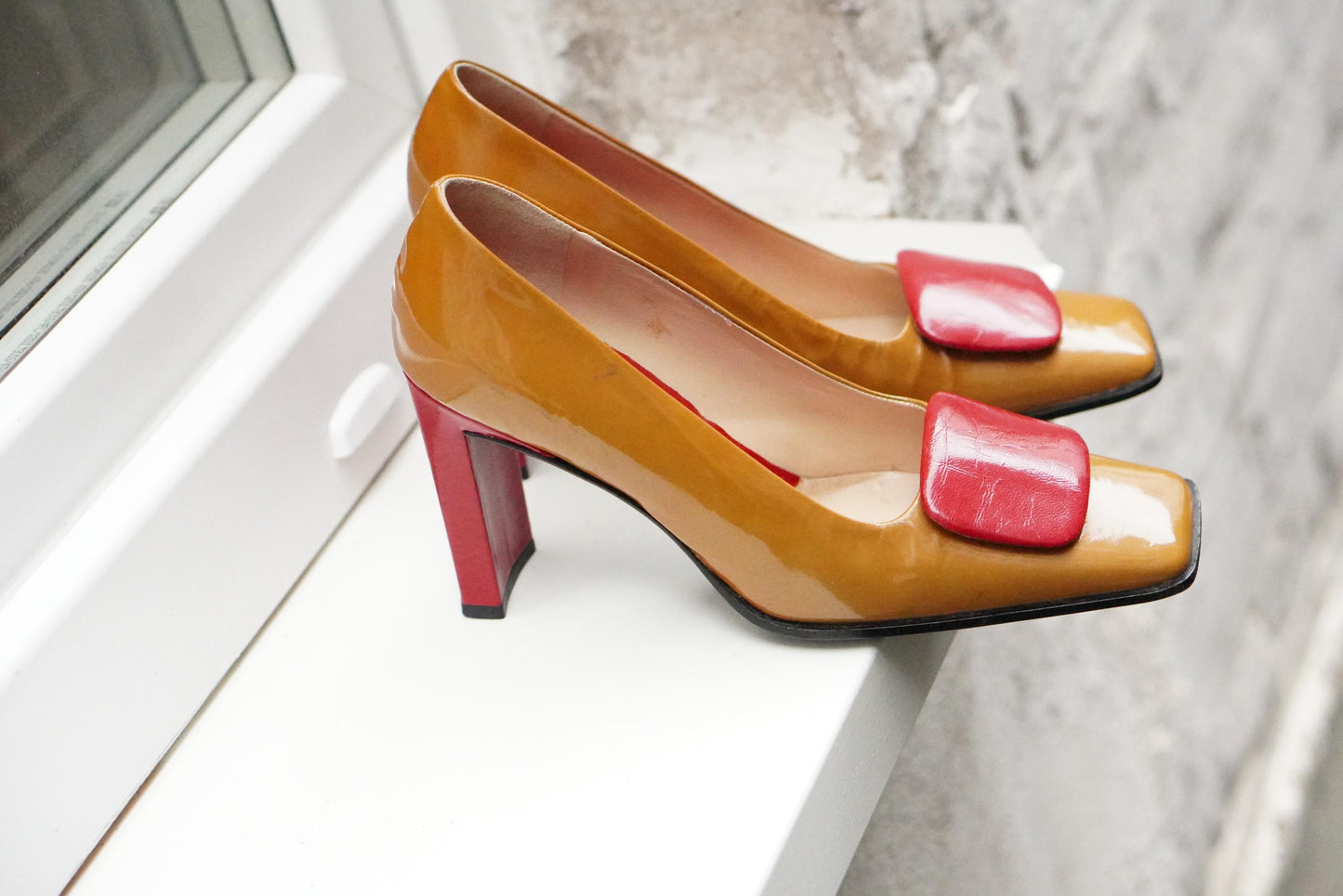 Vintage Leather Block Heel Shoes | Mod 70s Italian Design, EU 36