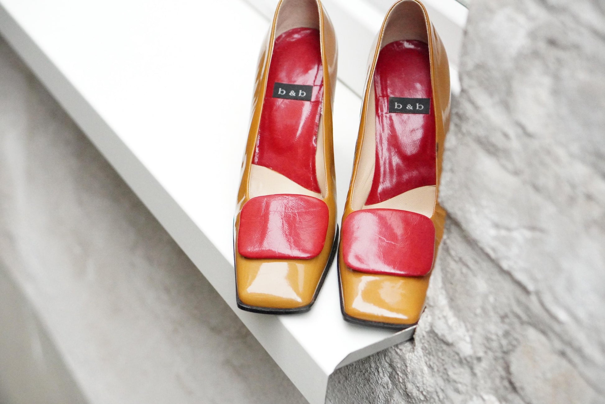 Vintage Leather Block Heel Shoes | Mod 70s Italian Design, EU 36