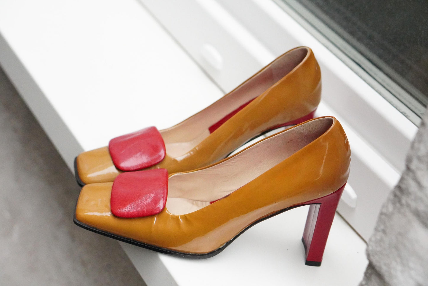 Vintage Leather Block Heel Shoes | Mod 70s Italian Design, EU 36