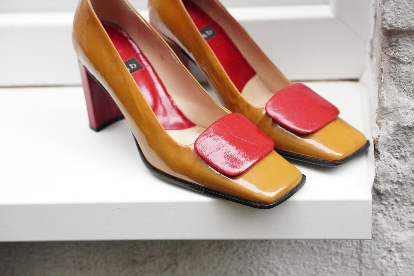 Vintage Leather Block Heel Shoes | Mod 70s Italian Design, EU 36