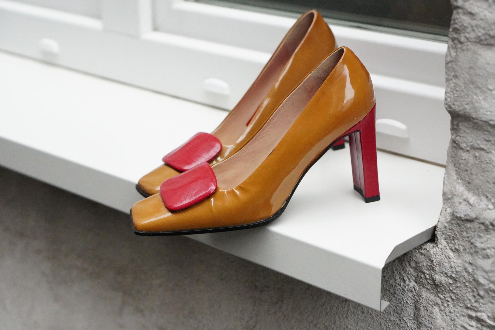 Vintage Leather Block Heel Shoes | Mod 70s Italian Design, EU 36
