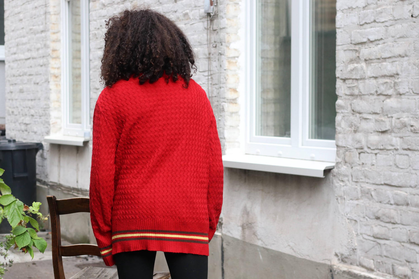 Vintage Red College Style Cardigan Sweater Textured Knit Bright Stripe