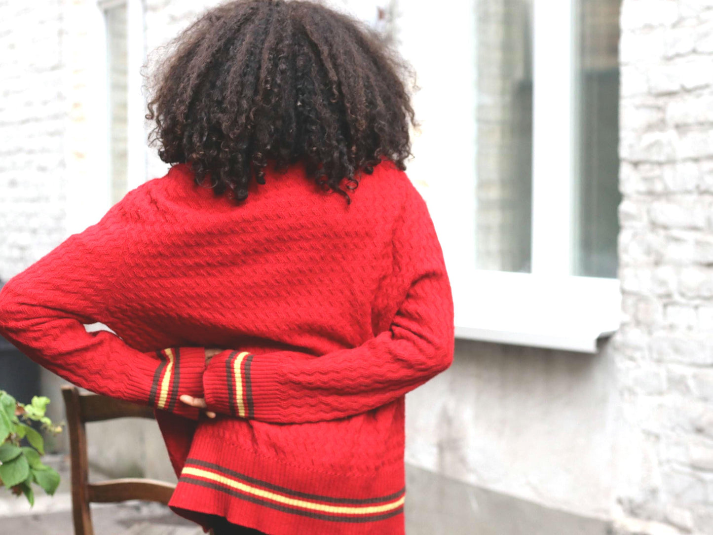 Vintage Red College Style Cardigan Sweater Textured Knit Bright Stripe