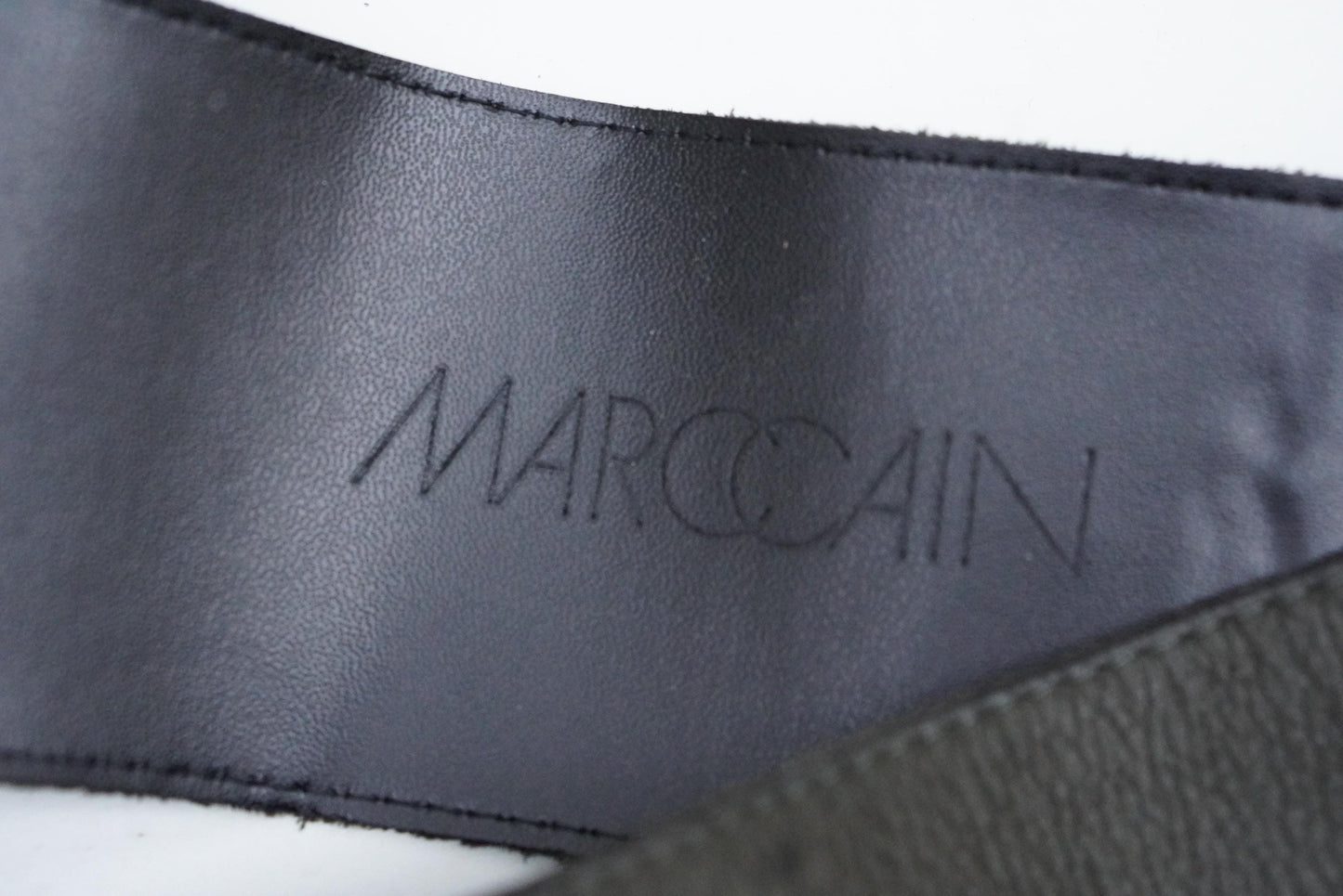 Vintage MARC CAIN Wide Leather Belt | Geometric Buckle Dark Taupe Designer M/L