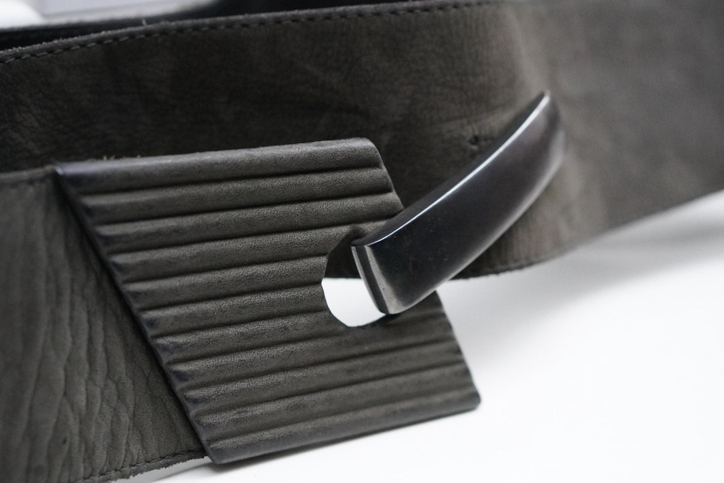 Vintage MARC CAIN Wide Leather Belt | Geometric Buckle Dark Taupe Designer M/L