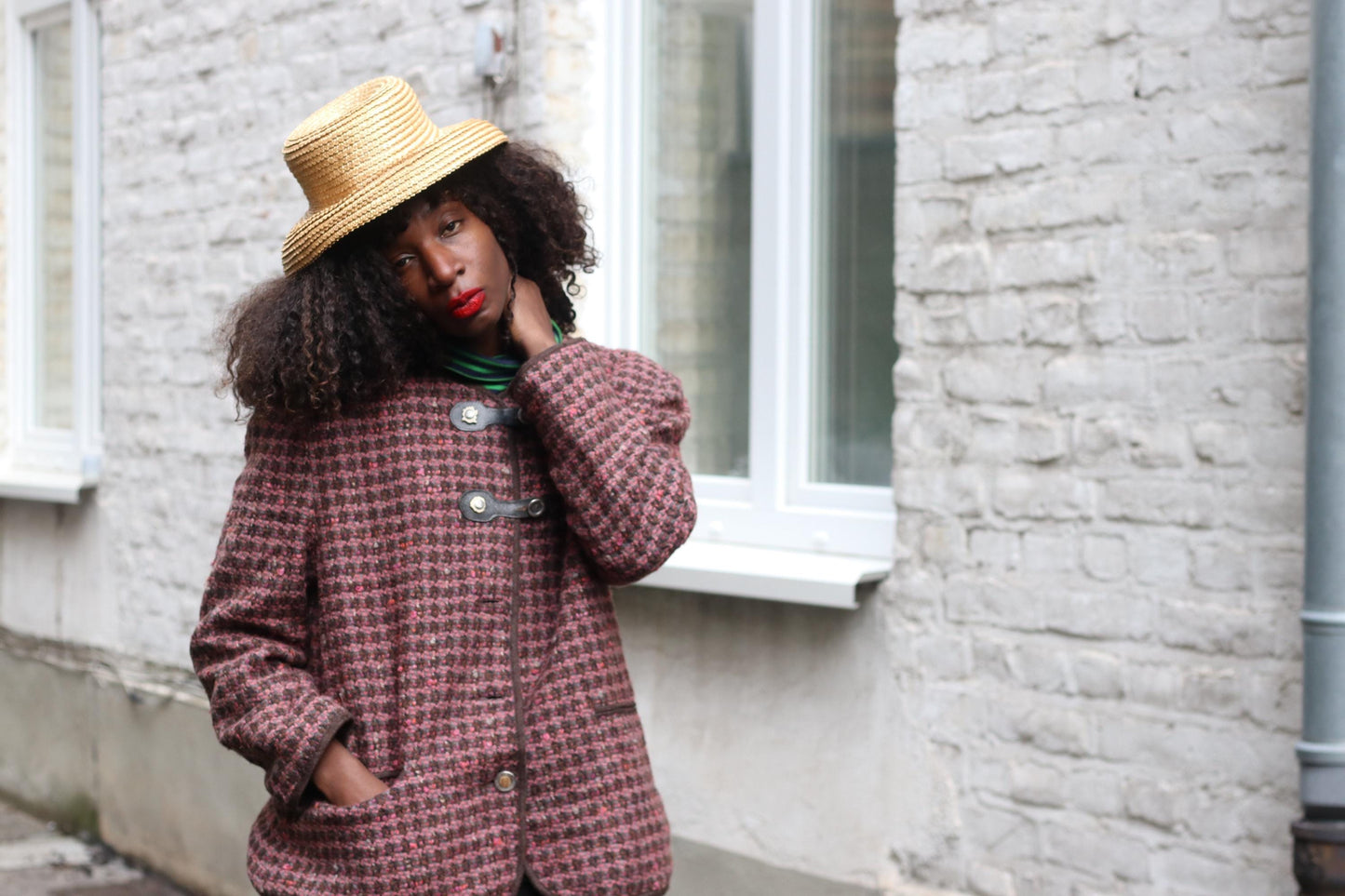 Vintage Tweed Wool Blend Coat | Burgundy Brown Toggle Clasp Jacket