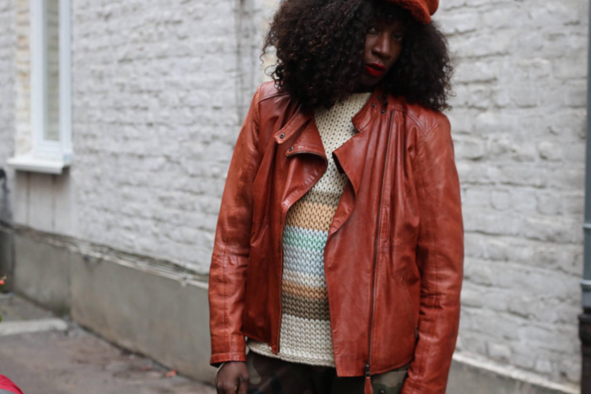 Vintage Biker Leather Jacket Cognac Brown Soft Moto Rider Coat M
