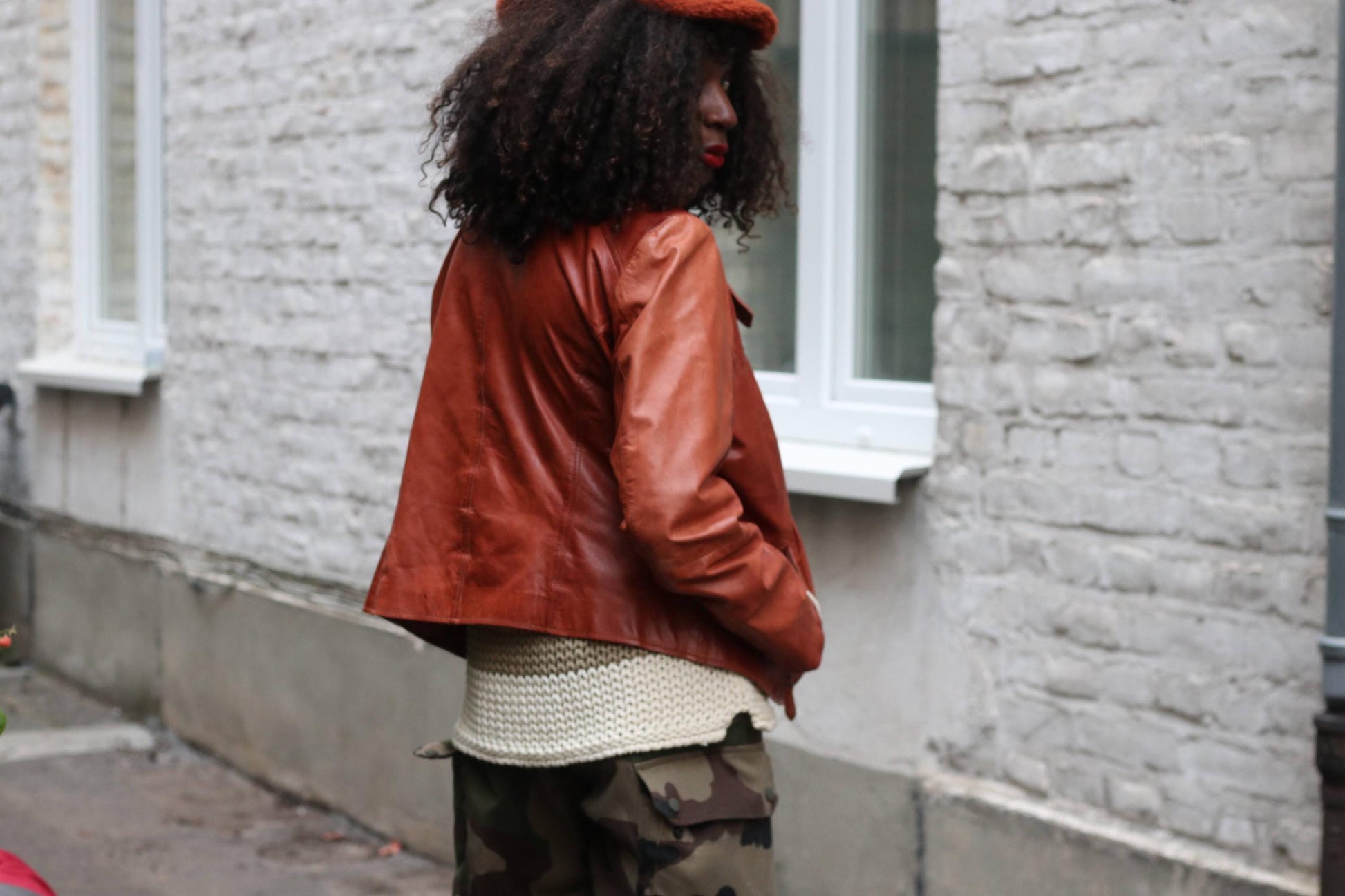 Vintage Biker Leather Jacket Cognac Brown Soft Moto Rider Coat M