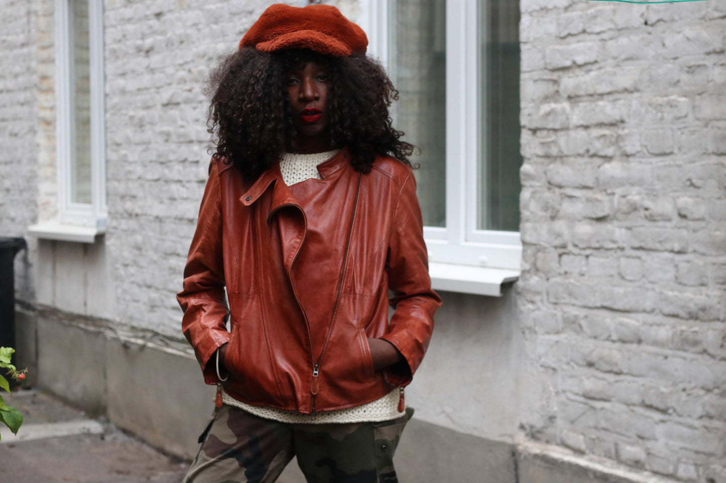 Vintage Biker Leather Jacket Cognac Brown Soft Moto Rider Coat M