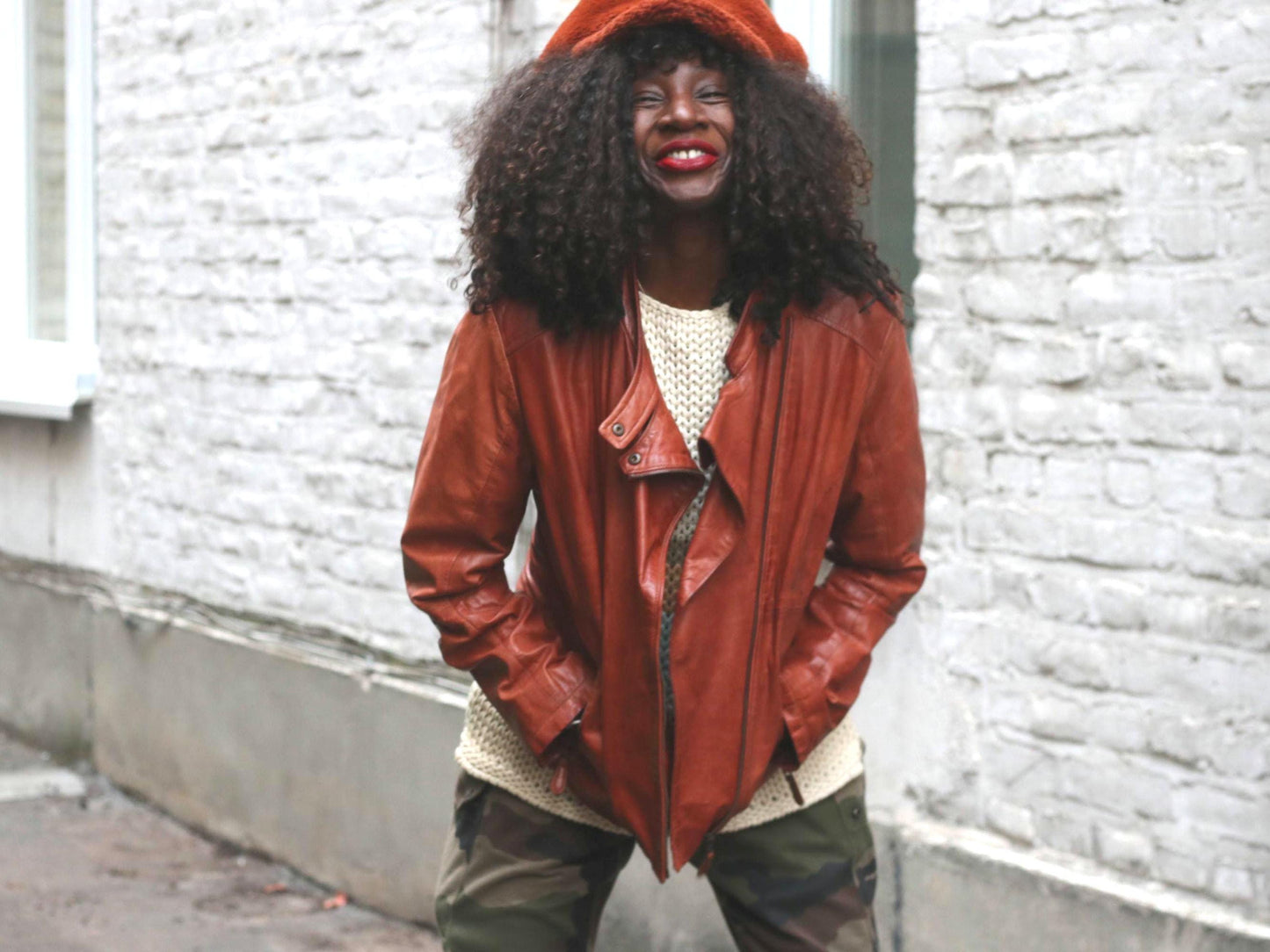 Vintage Biker Leather Jacket Cognac Brown Soft Moto Rider Coat M