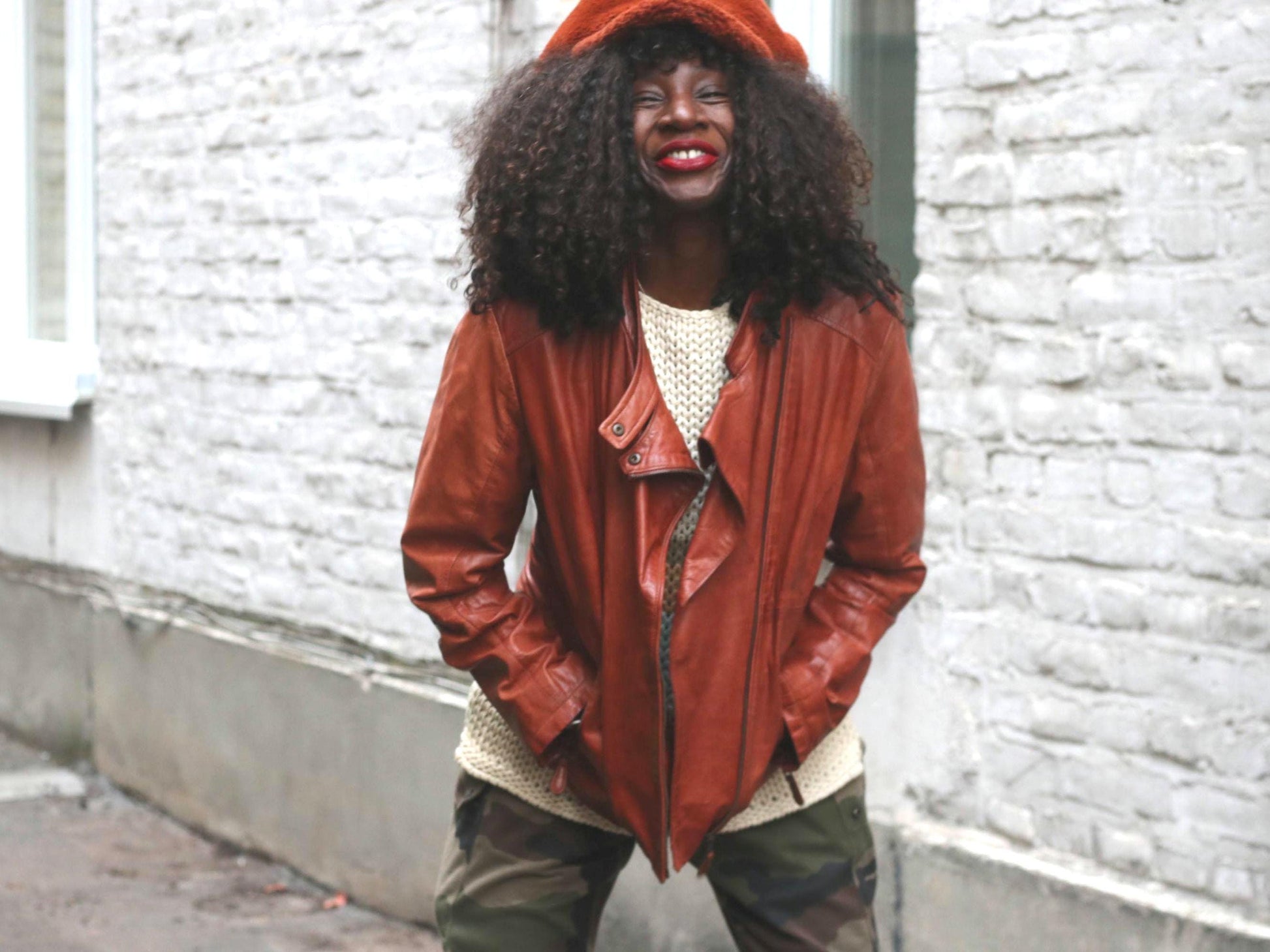 Vintage Biker Leather Jacket Cognac Brown Soft Moto Rider Coat M