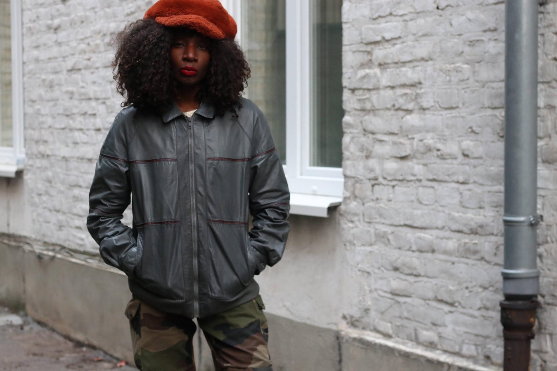 Vintage Gray Leather Jacket 90s Oversize Unisex Streetwear Retro Outerwear