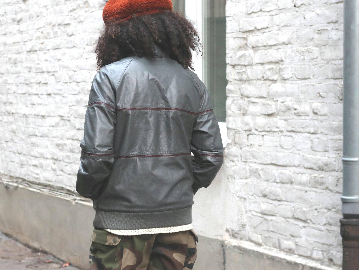 Vintage Gray Leather Jacket 90s Oversize Unisex Streetwear Retro Outerwear