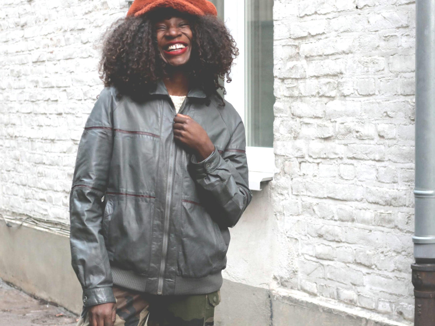Vintage Gray Leather Jacket 90s Oversize Unisex Streetwear Retro Outerwear