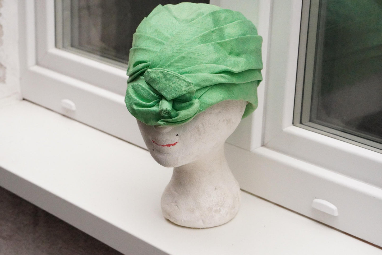 Vintage Green Turban Hat 1950s | Draped Headpiece Retro Statement