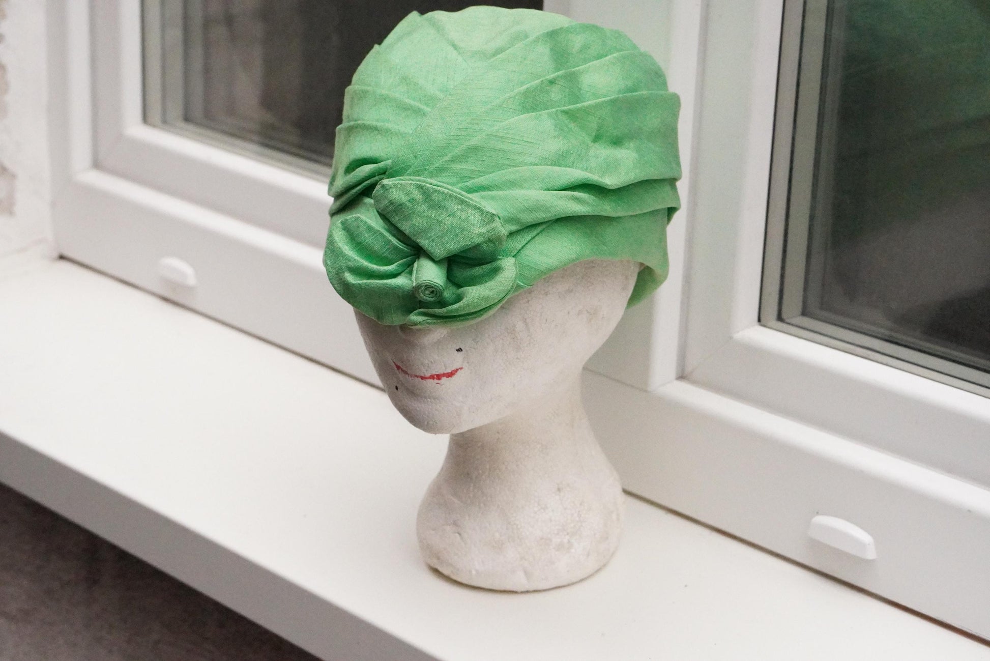 Vintage Green Turban Hat 1950s | Draped Headpiece Retro Statement