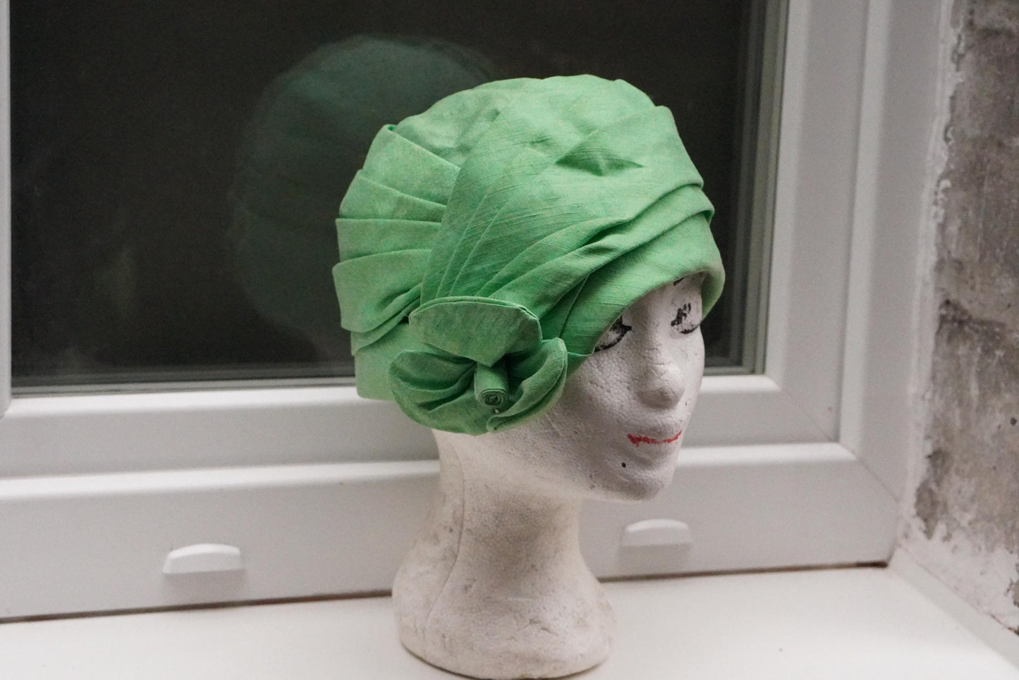 Vintage Green Turban Hat 1950s | Draped Headpiece Retro Statement