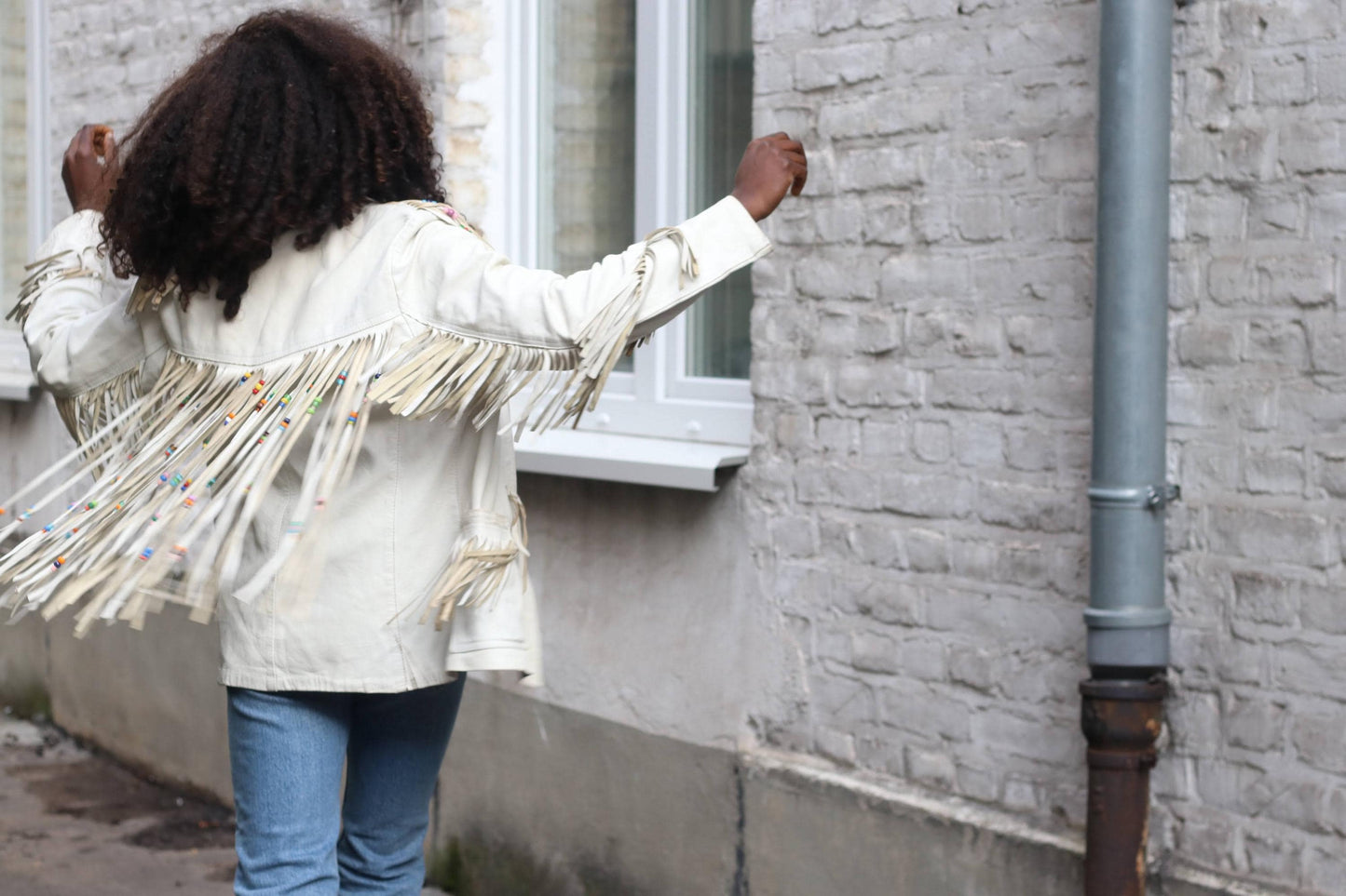 Michel Bachoz Vintage Fringe Leather Jacket Beaded Boho Western Hippie