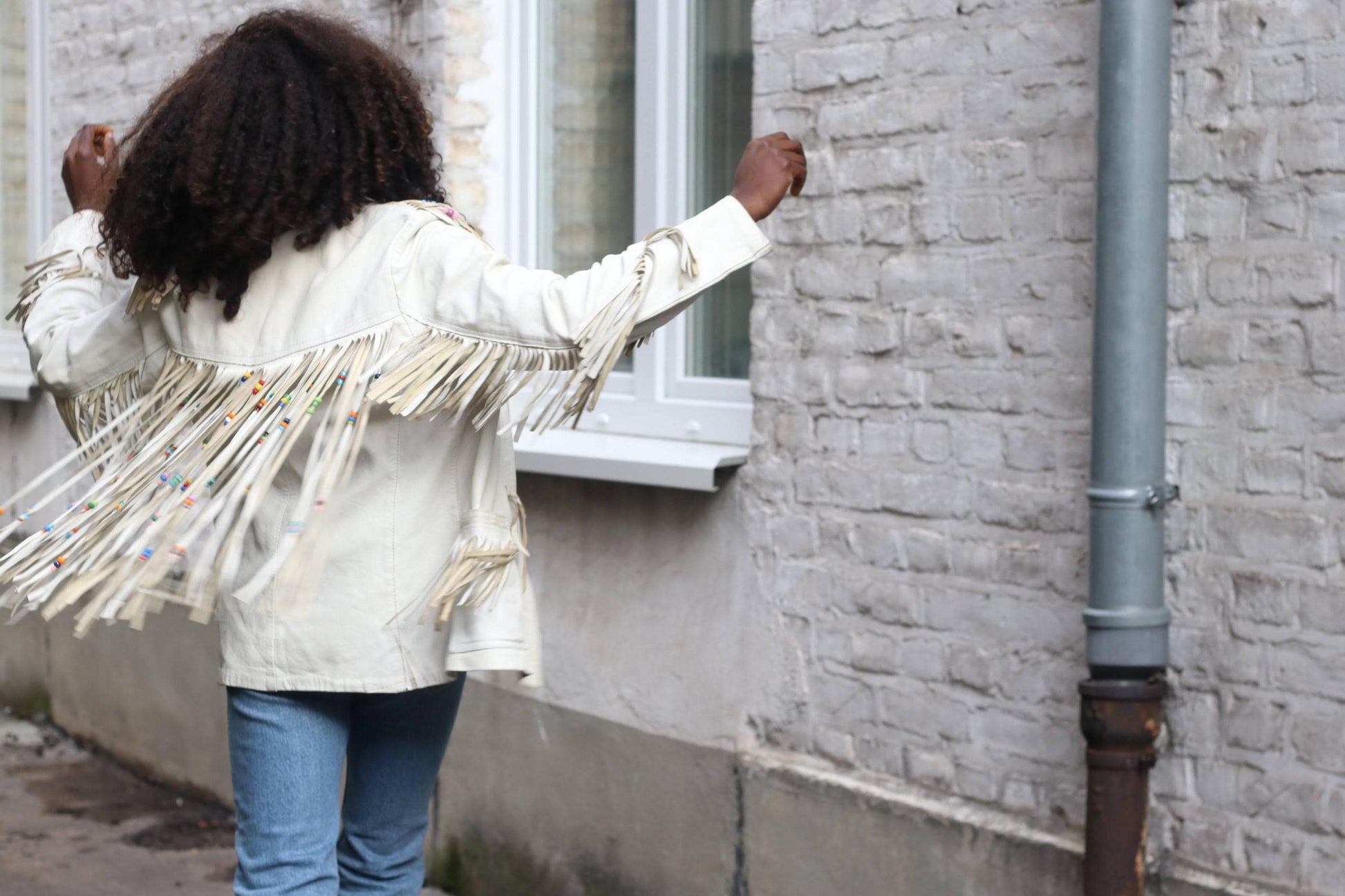Michel Bachoz Vintage Fringe Leather Jacket Beaded Boho Western Hippie