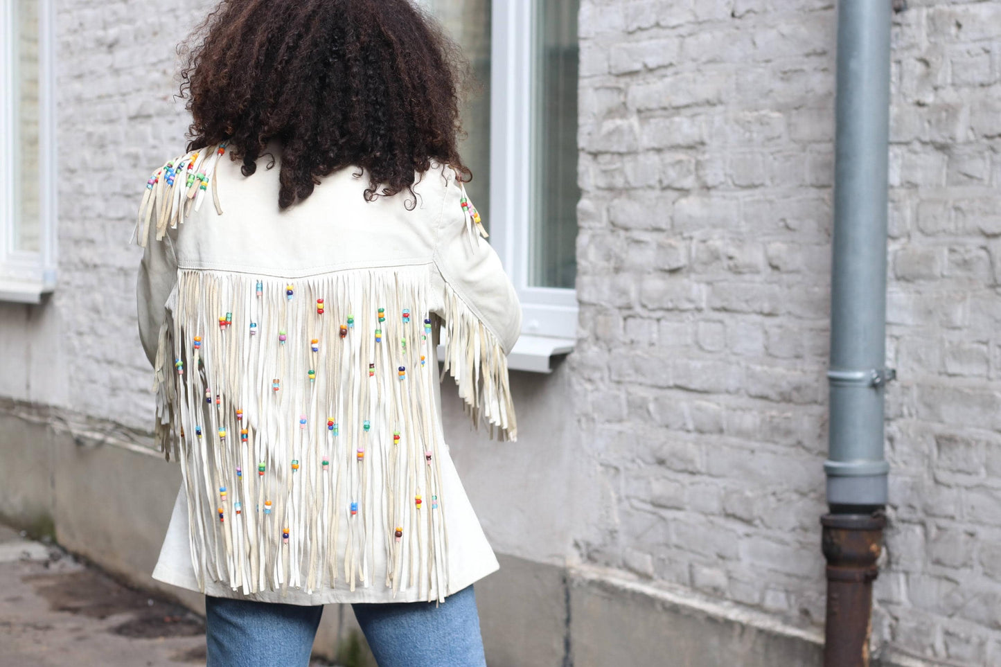 Michel Bachoz Vintage Fringe Leather Jacket Beaded Boho Western Hippie