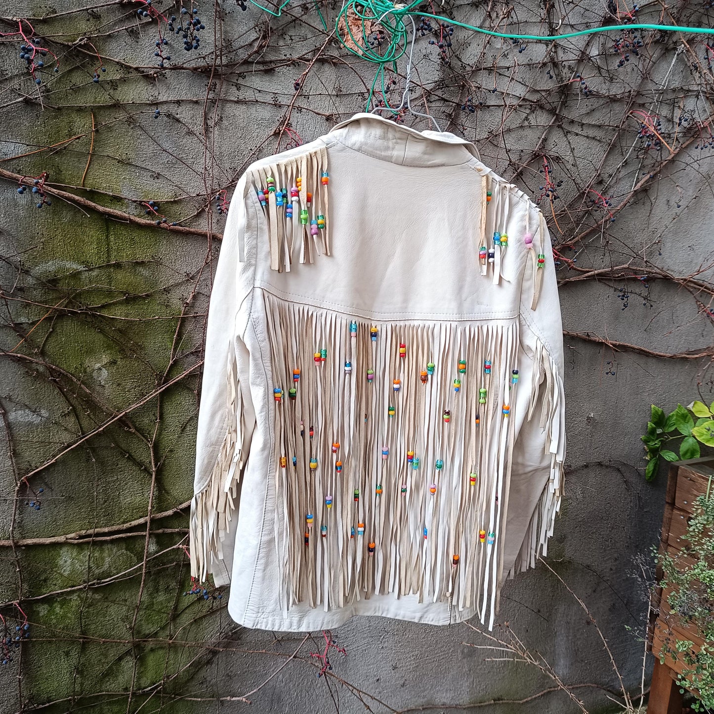 Michel Bachoz Vintage Fringe Leather Jacket Beaded Boho Western Hippie