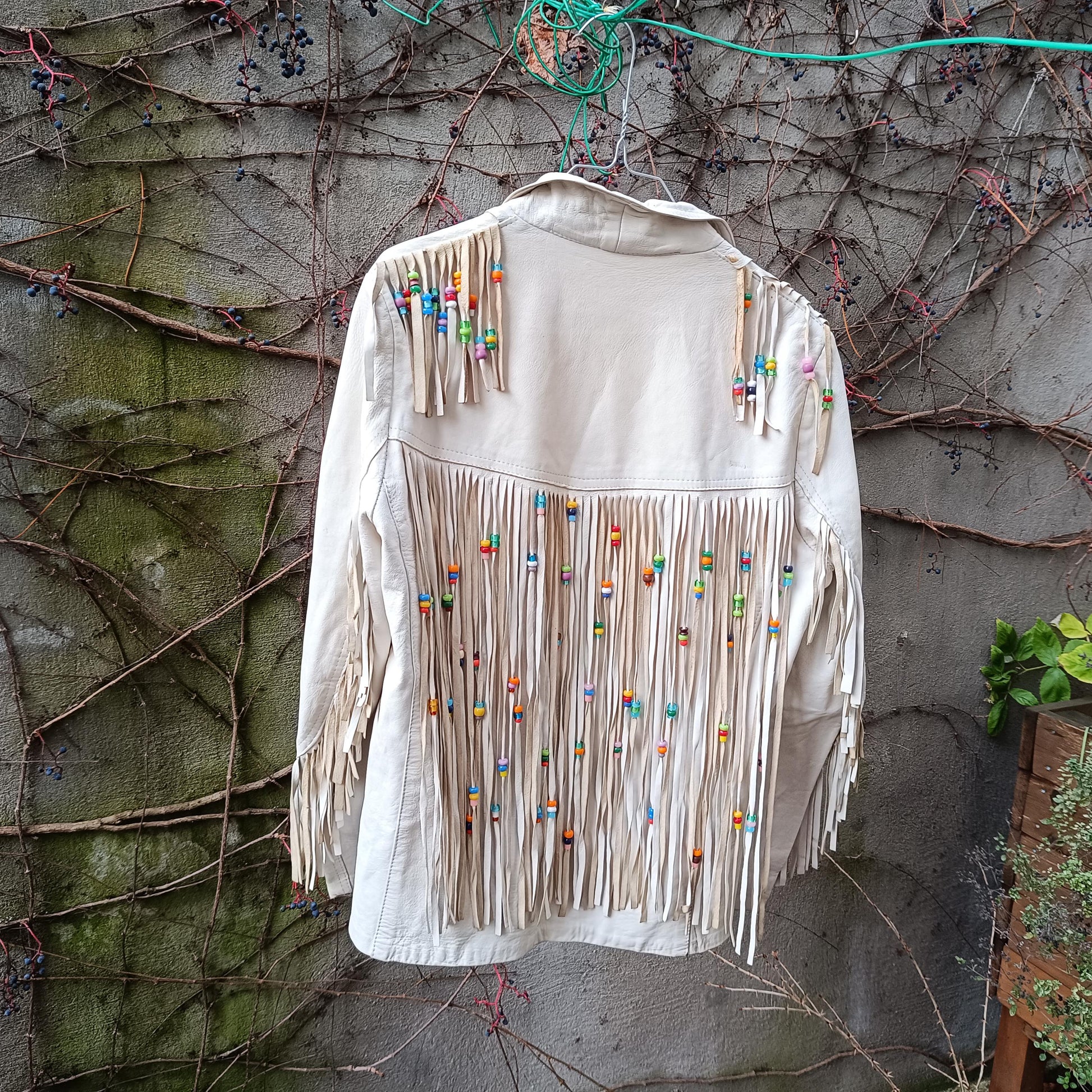 Michel Bachoz Vintage Fringe Leather Jacket Beaded Boho Western Hippie