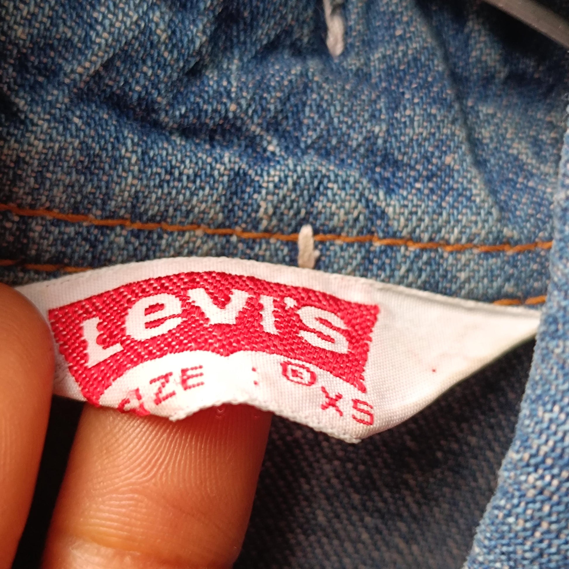 RARE 1973 Levi's Orange Tab Denim Shirt XS Western 70s Slim Fit Pearl Snap