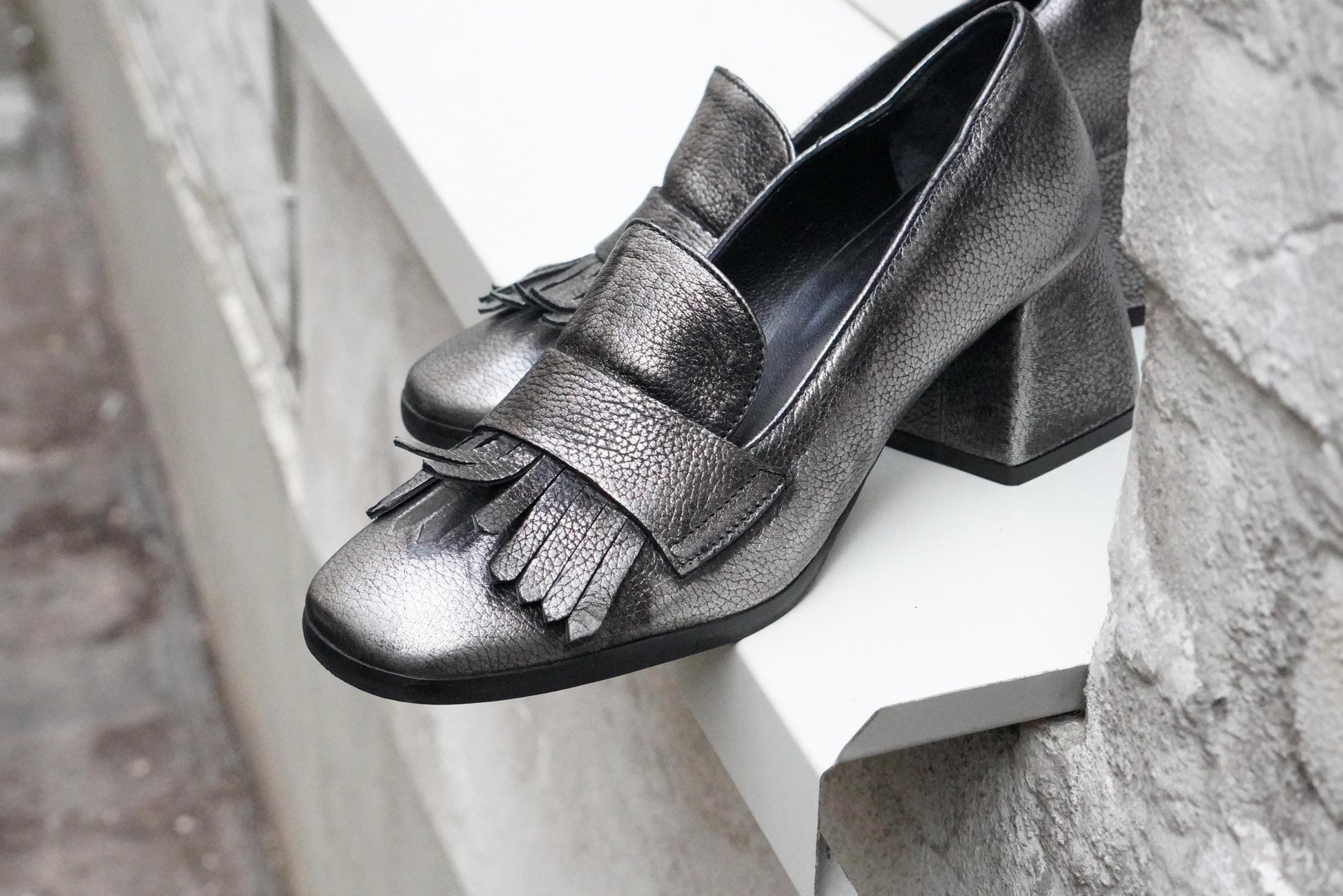 Vintage Phillip Hardy Paris Metallic Leather Loafers| Women's Fringe Block Heel Pumps EU 37