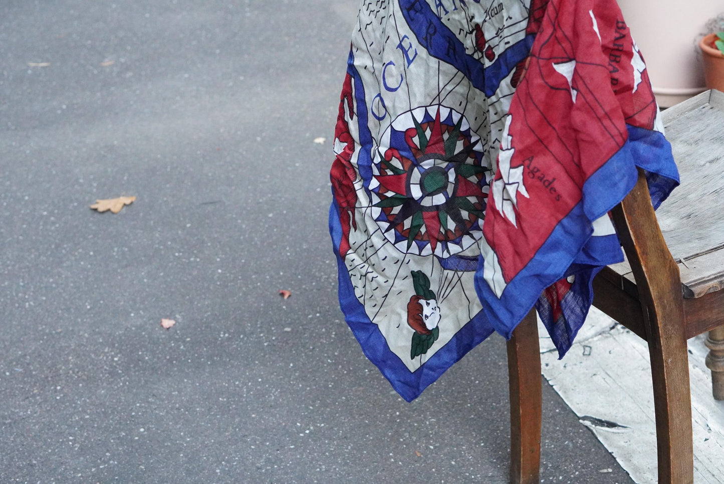Vintage Nautical Map Scarf 100% Wool Made in Japan Blue Red Maritime World Map