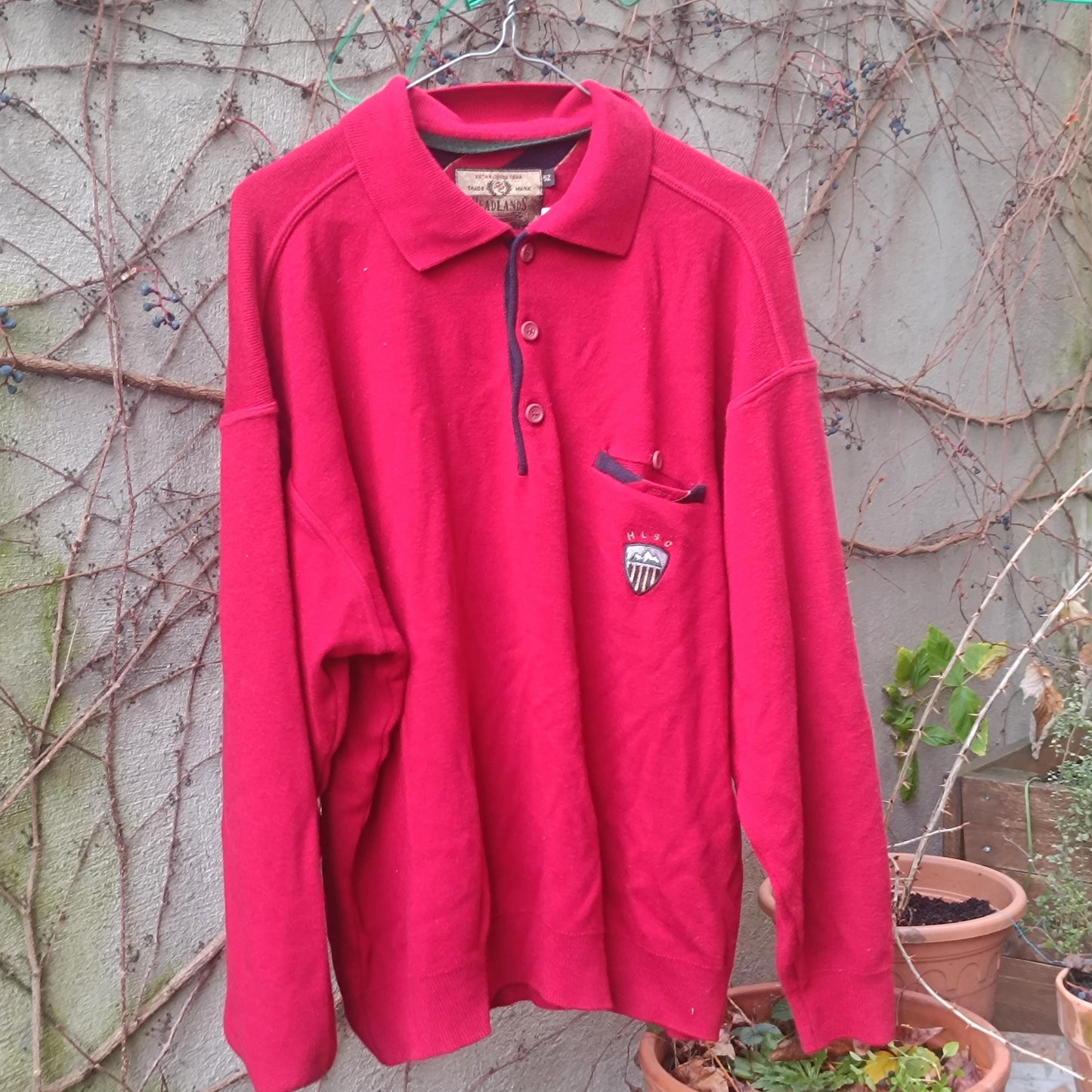 Vintage Red Polo Sweater XL| 90s Headlands Knit Jumper| Unisex Oversized Grandpa Core Men