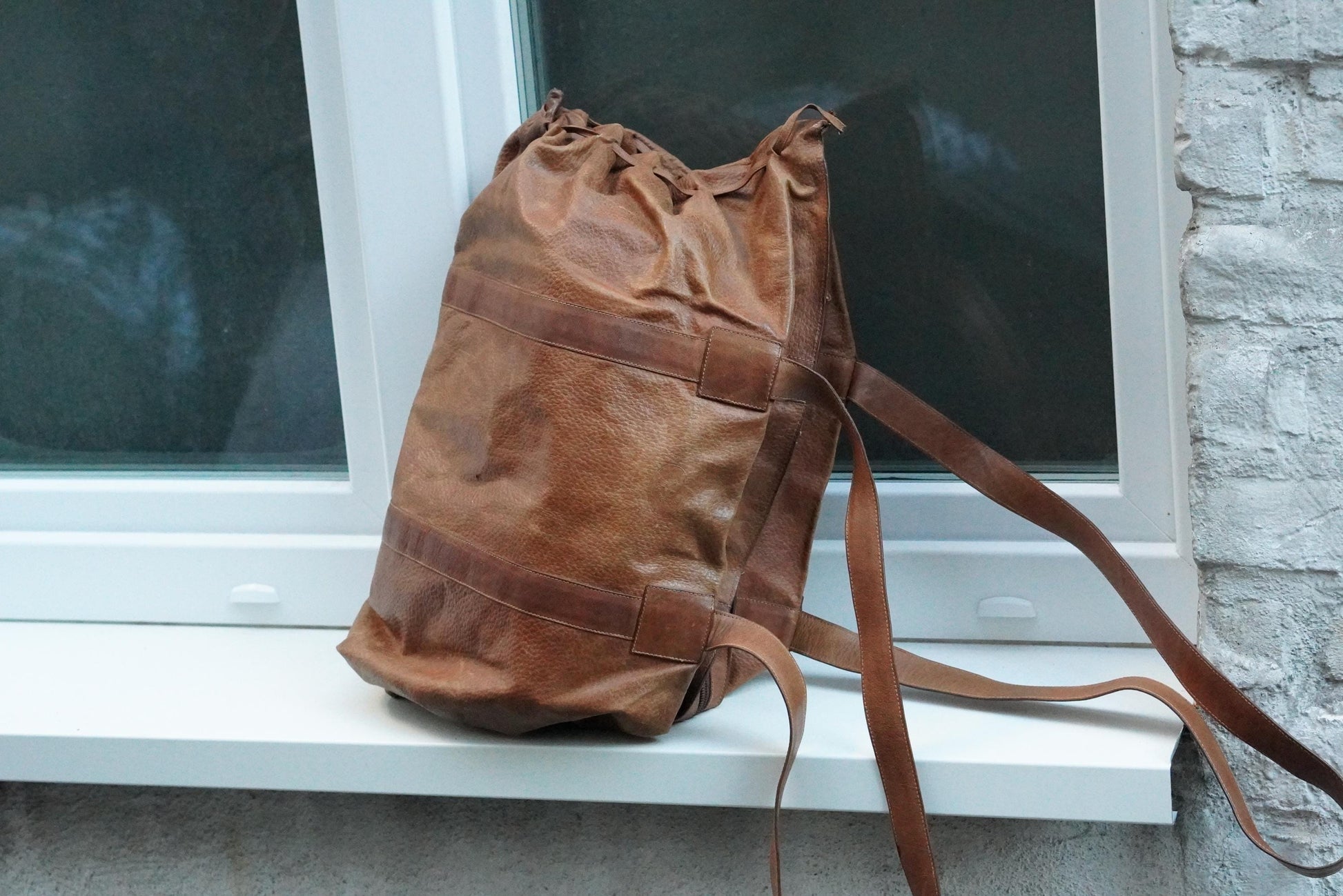 Vintage Brown Leather Tote Bag| Soft Leather Weekender with Woven Braid Side Detail