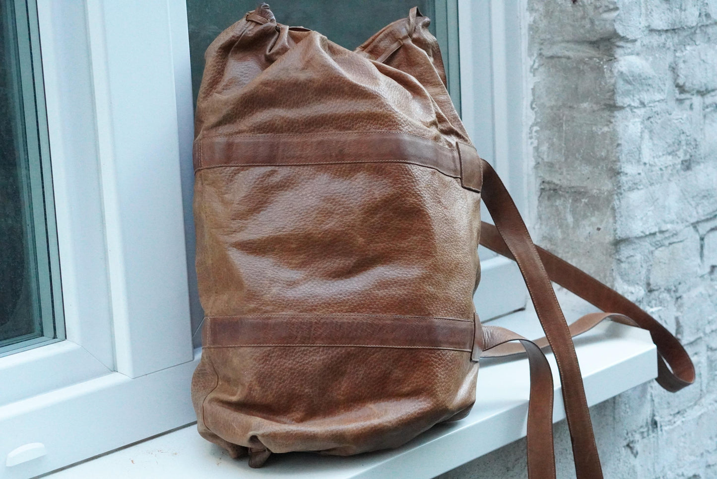 Vintage Brown Leather Tote Bag| Soft Leather Weekender with Woven Braid Side Detail