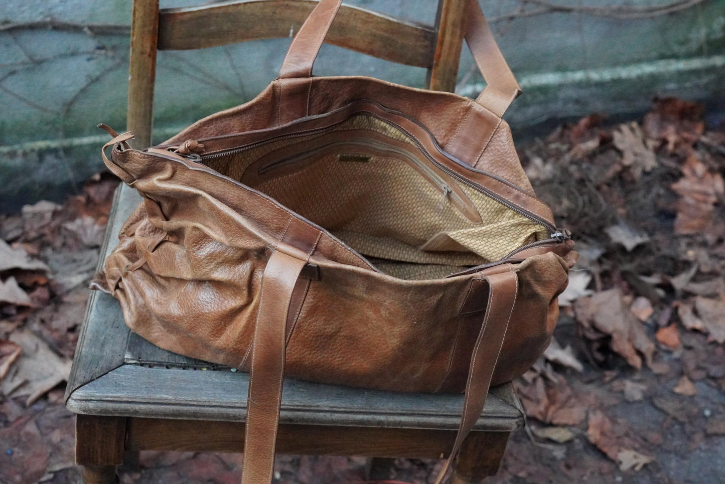 Vintage Brown Leather Tote Bag| Soft Leather Weekender with Woven Braid Side Detail