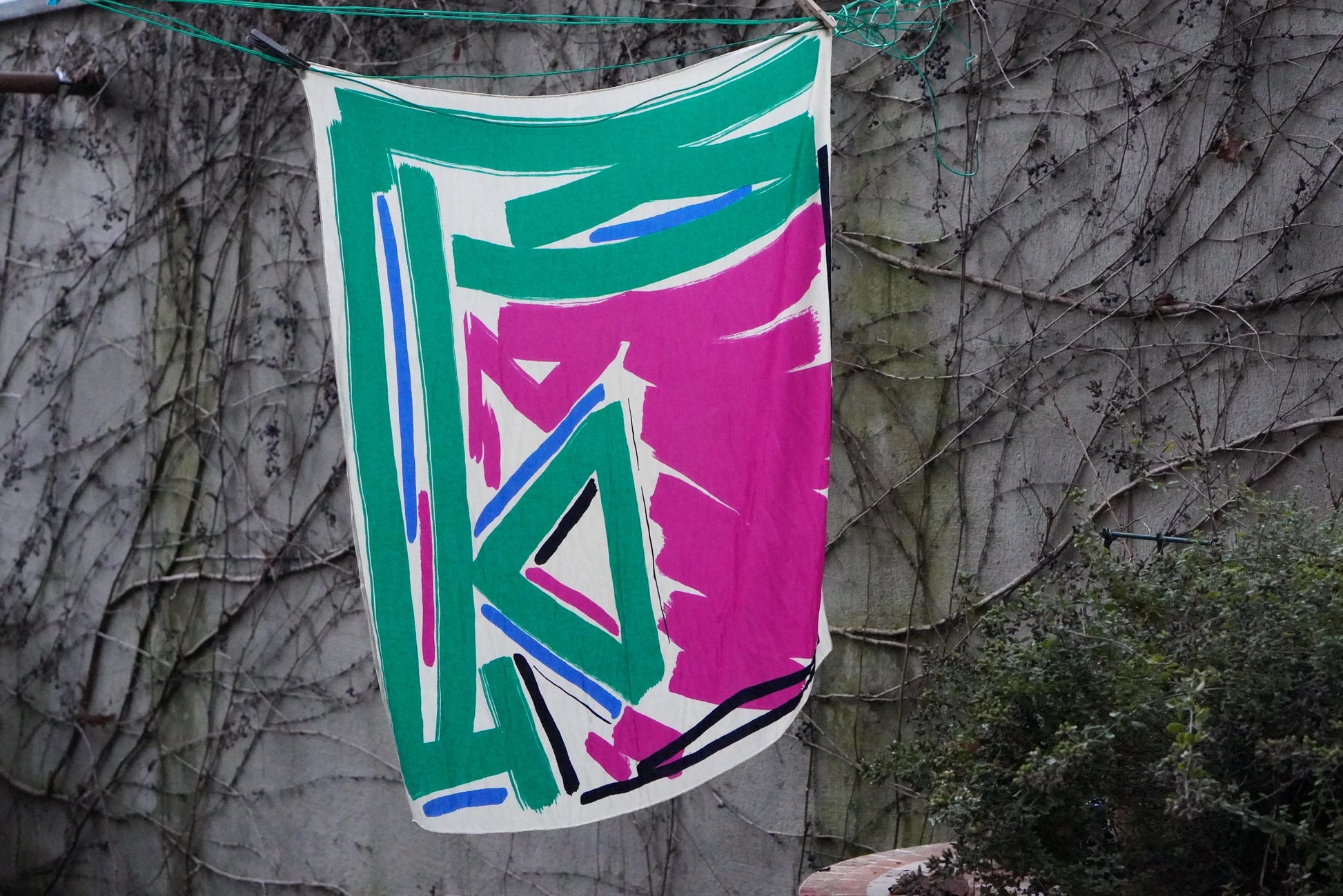 Torrente Paris Vintage Scarf Abstract Teal Magenta Painterly Print French Wrap