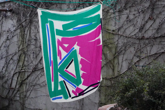 Torrente Paris Vintage Scarf Abstract Teal Magenta Painterly Print French Wrap