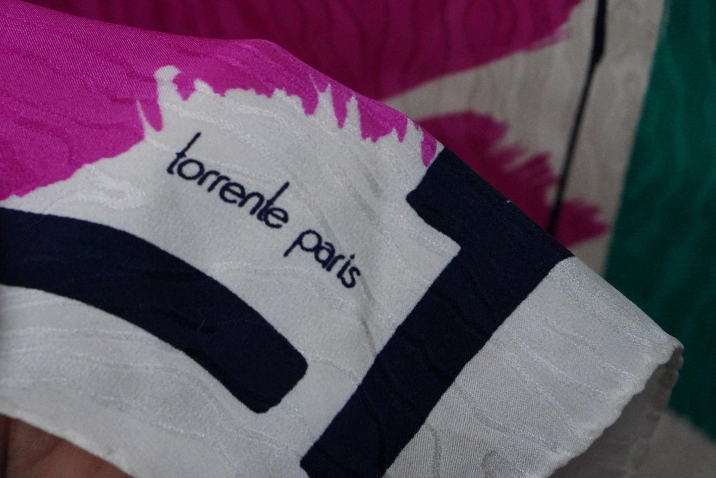 Torrente Paris Vintage Scarf Abstract Teal Magenta Painterly Print French Wrap