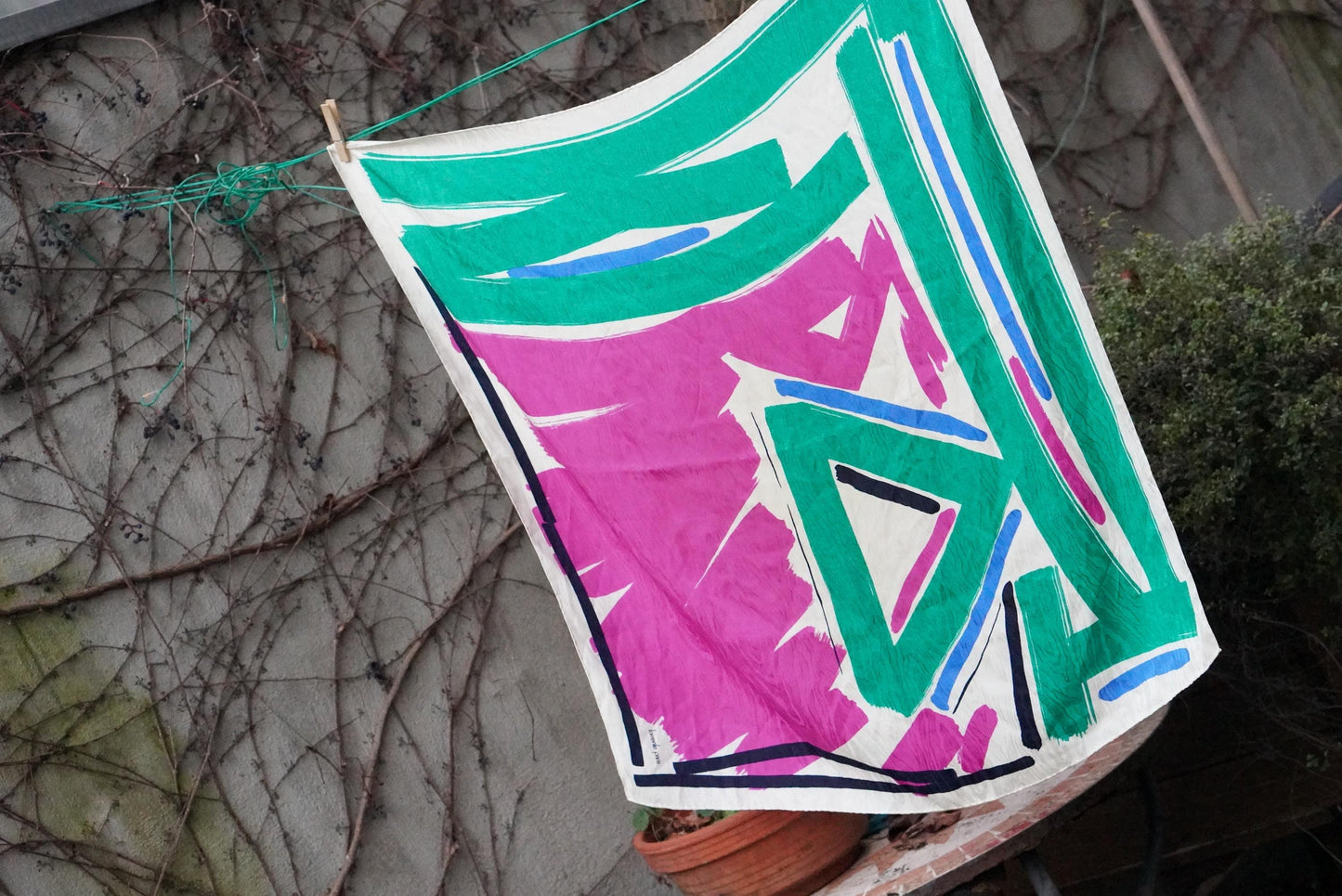 Torrente Paris Vintage Scarf Abstract Teal Magenta Painterly Print French Wrap