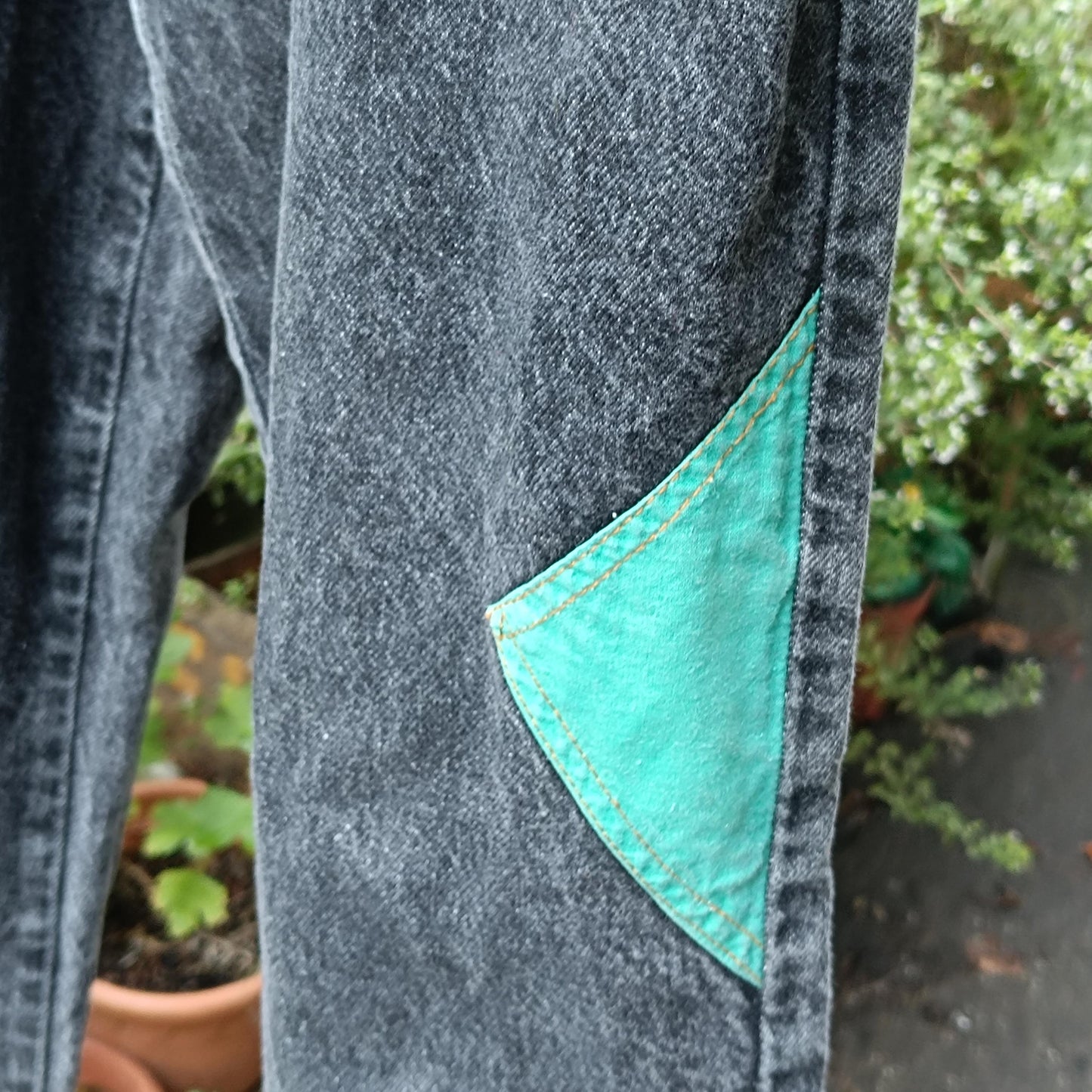 Vintage 90s Acid Wash Jeans | Upcycled Turquoise Patch Denim