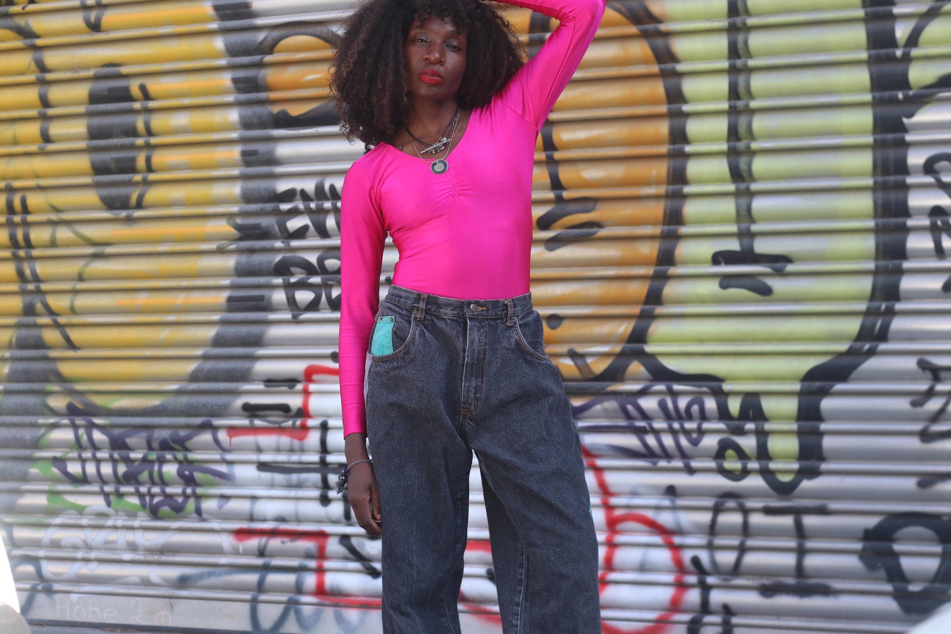 Vintage 90s Acid Wash Jeans | Upcycled Turquoise Patch Denim